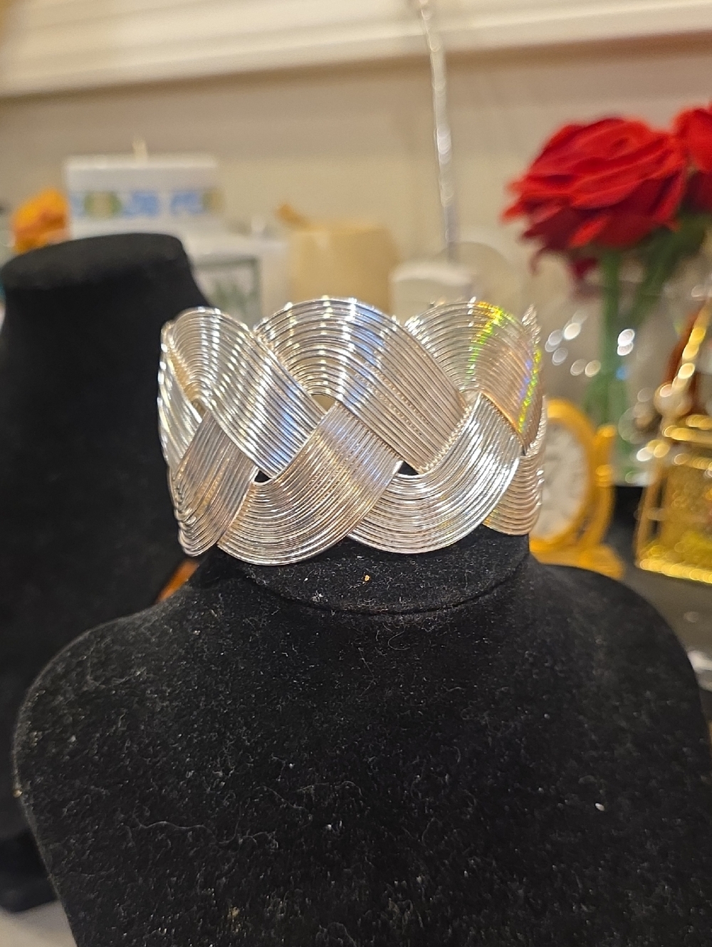 Silver Braided Wire Cuff Bracelet - Women Jewelry